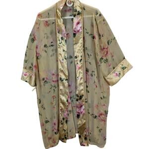 Vintage Delicates Robe Womens Extra Large Sheer Yellow Floral wraps Cottage